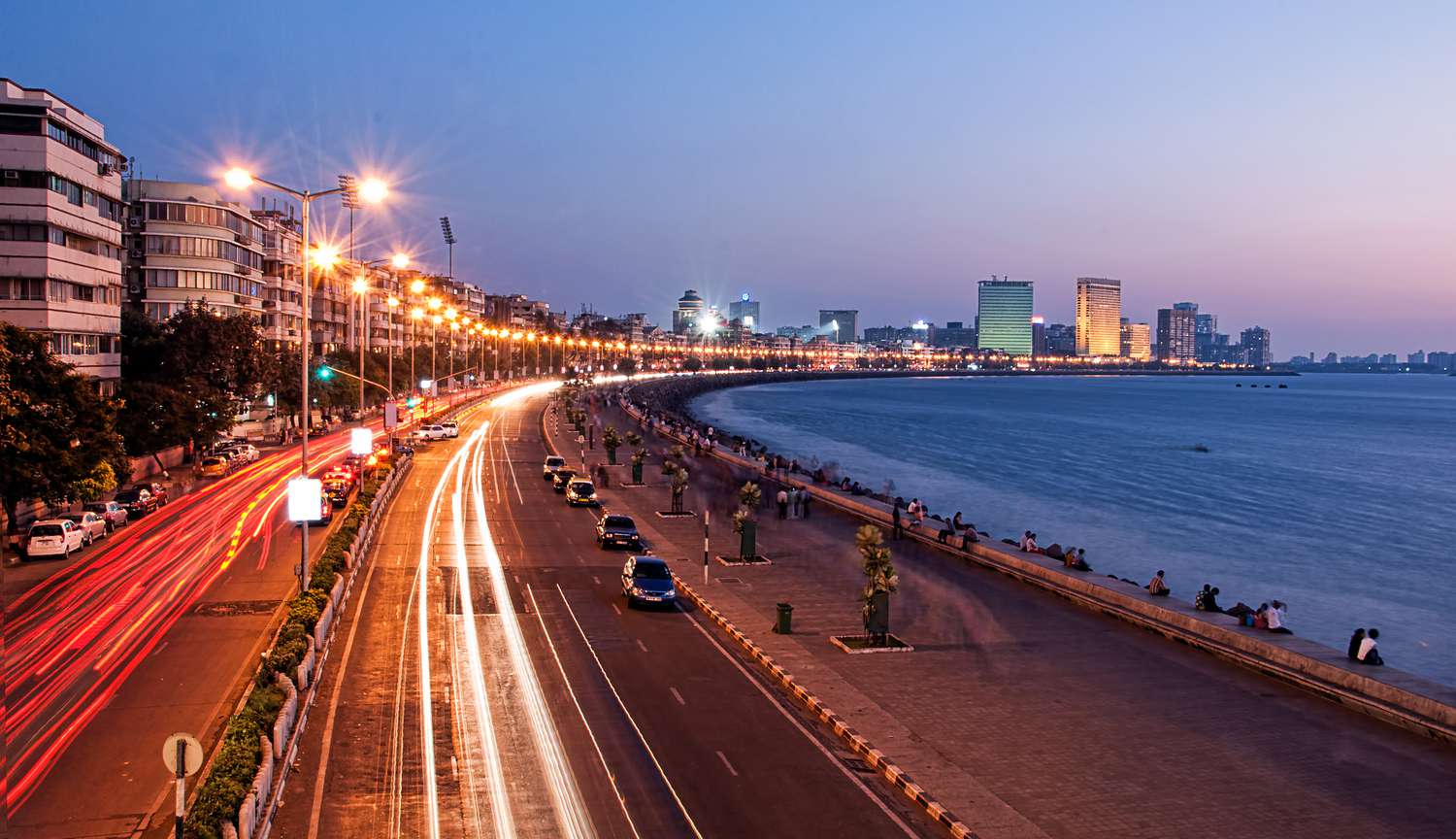 Marine Drive Mumbai coastline at dusk