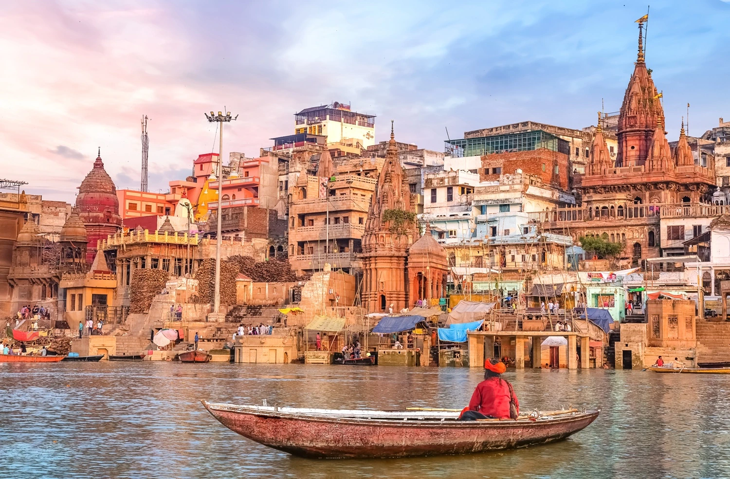 Varanasi Ghats and Ganges River in India